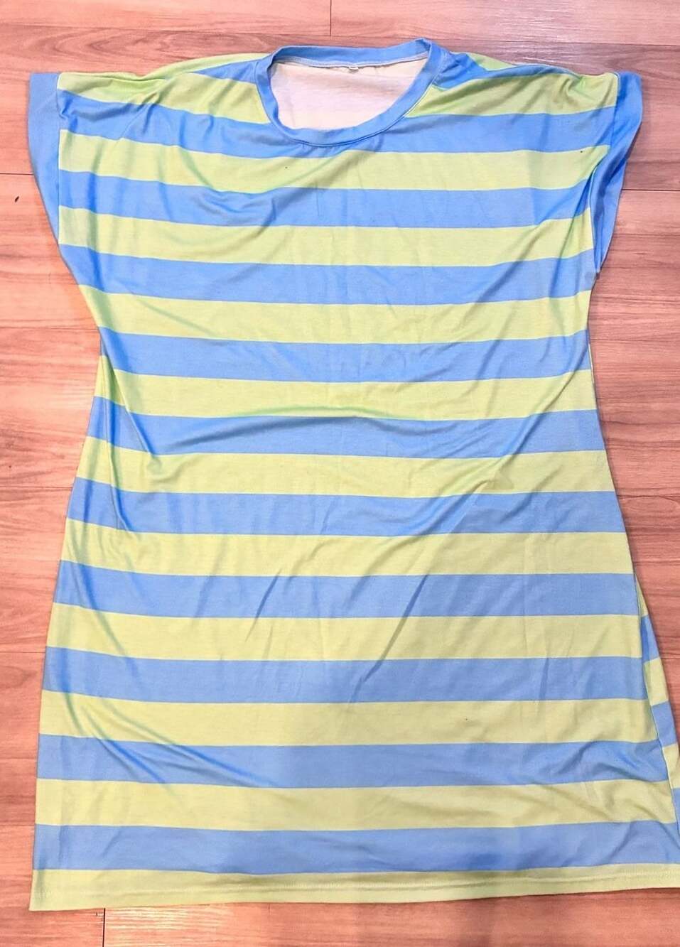 Blue & Lime Green Striped Oversized T-Shirt Dress 2XL